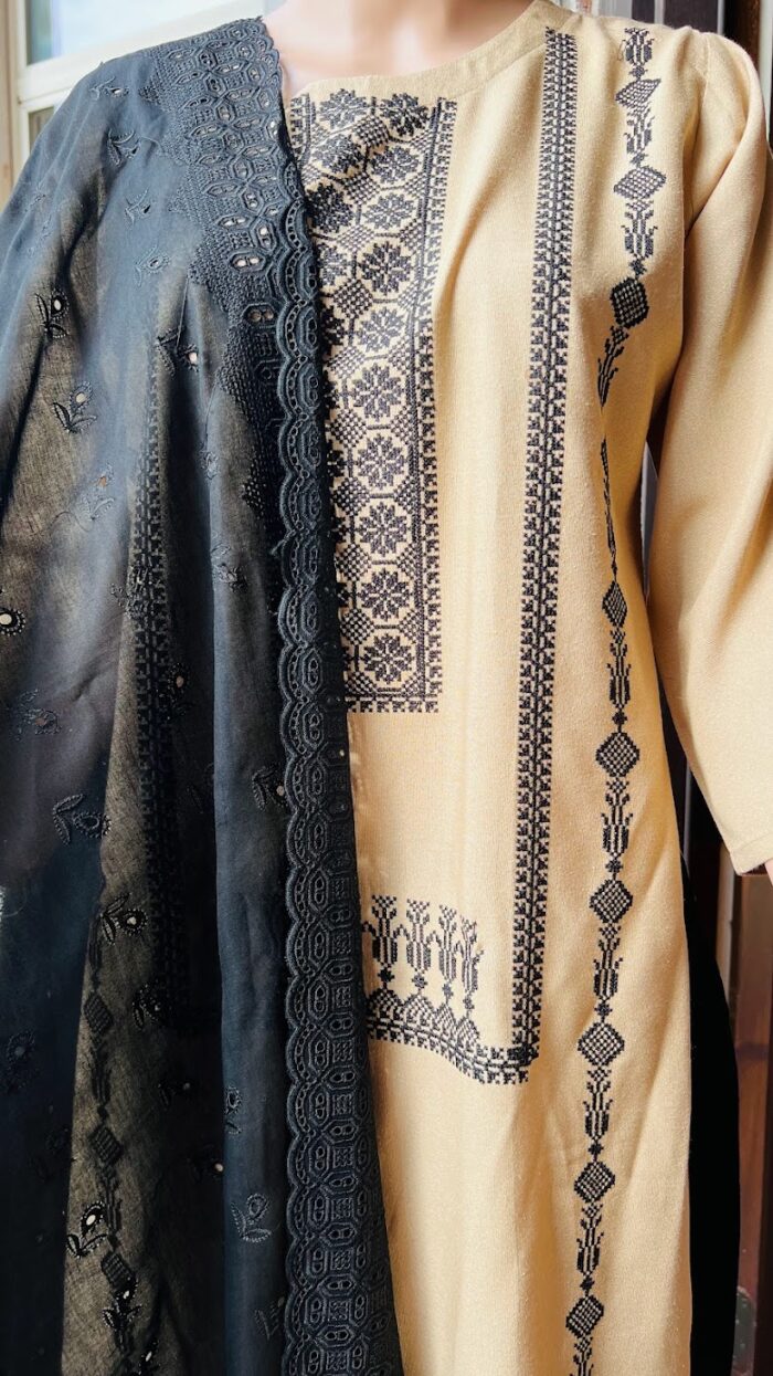 Cappuccino - Karandi Embroidered Suit Premium Cotton Shawl