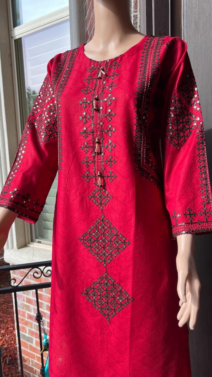 Fine Cotton Embroidered and Laced 2 Pieces Suit
