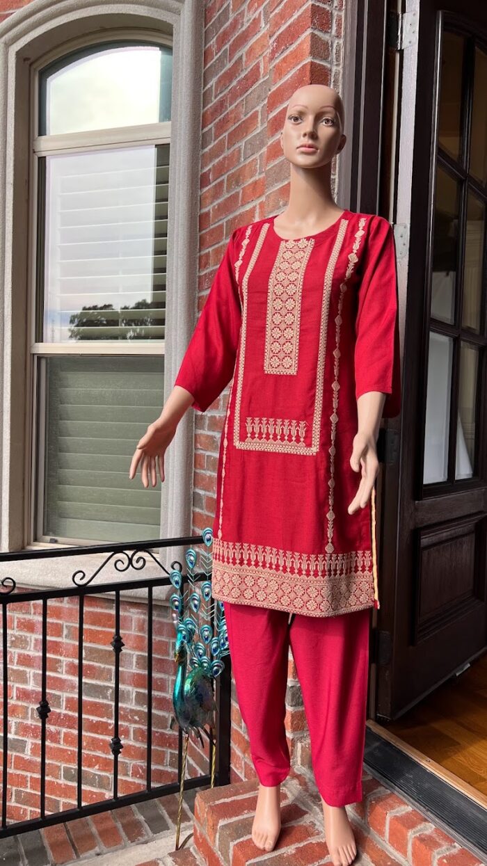 Watermelon Red - Karandi Embroidered Suit Premium Cotton Shawl (1)