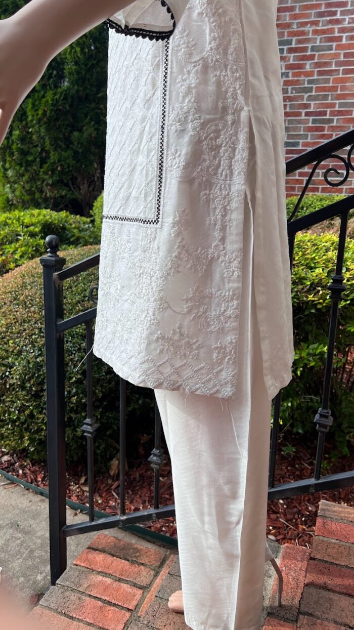Fine Cotton Embroidered and Laced 2 Pieces Suit